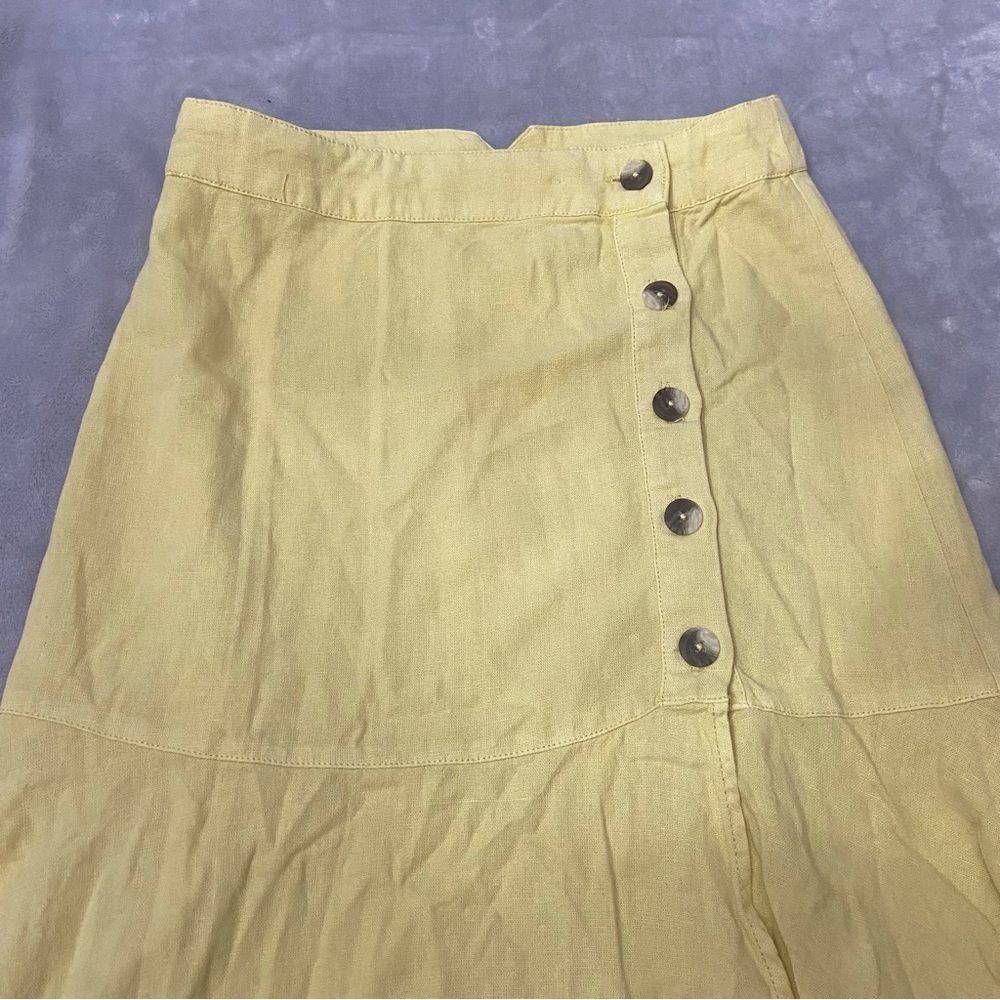 Free People poppy linen button front split midi skirt yellow 4164 - Picture 6 of 13